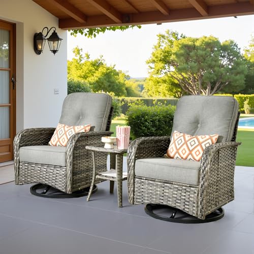 3 Piece Patio Swivel Rocker Chairs Set with Side Table, Dark Gray - color: Dark Gray, size: 3 Pcs Patio Set