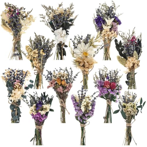 Layhit 12 Pcs Mini Dried Flower Bouquet Boho for Wedding,Romantic - style: Lavender
