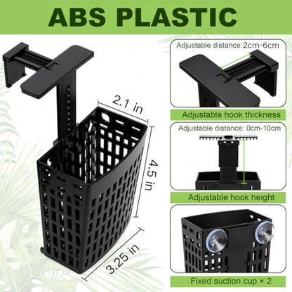 Okllen 2 PCS Upgraded Adjustable Aquarium Plant Holder with Extension Hooks & Suction Cups, Hanging Aquatic Planter Cup for Fish Tank Aquaponic Plant Cultivation, Black
