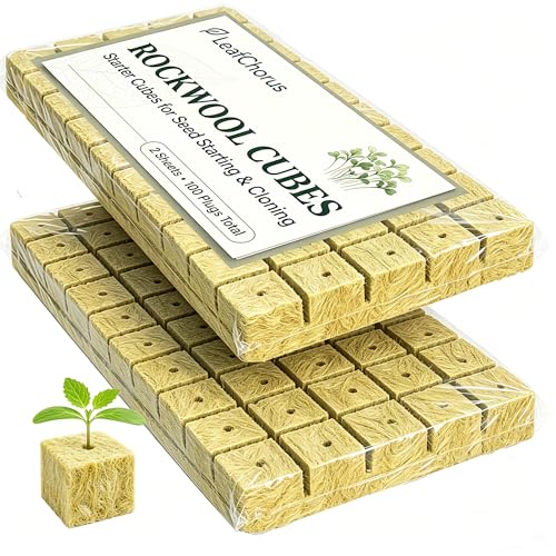 1 Inch Rockwool Cubes for Hydroponics, Seed Starter Plugs for Cloning, Cuttings & Seed Starting, Soilless Grow Media, 100 Plugs, 2 Sheets