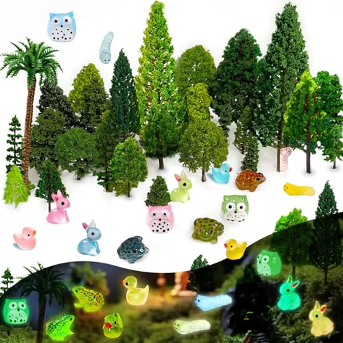 Forest Diorama Kit, 55Pcs, Mini Tree Figurines, Diorama Supplies, Miniature Trees, Fairy Garden Accessories, Model Trees with No Bases
