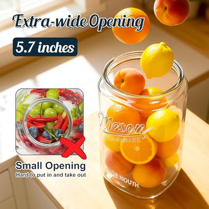 Glass Cookie Jars with Lids Airtight, 1.5 Gallon Glass Jar, 2 Pack | 5.7''Wide Mouth, Glass Lid, Scale Mark, Heavy Duty Glass Canisters for Kitchen Counter, Pantry, Sugar, Dog Treat - size: 1.5 Gallon
