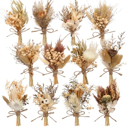 Layhit 12 Pcs Mini Dried Flower Bouquet Boho for Wedding,Rustic - style: Rustic