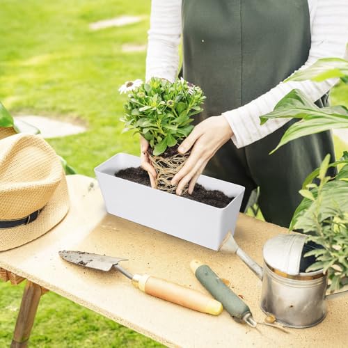 GREANER Herb Planter with Tray, 1 Pack 12x3.8 Inch Rectangle Window Box, Indoor Succulent Flowers Succulent Plastic Pot for Windowsill, Garden, Balcony, Office Outdoor Decoration - White - size: 1Pack/12x3.8in
