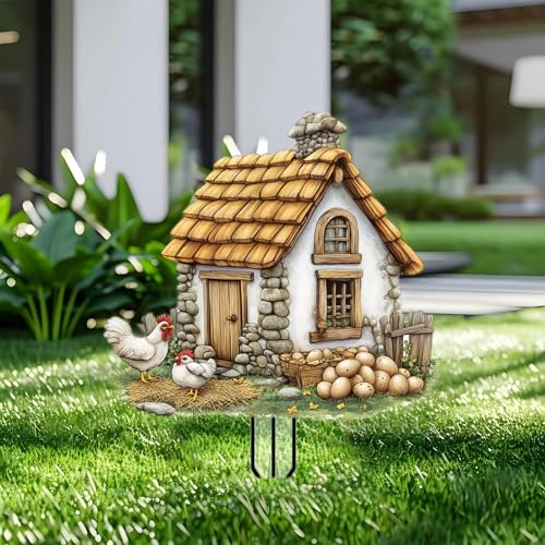 Rooster Garden Stakes Decor Yard Acrylic - 2D Spring Garden Acrylic Sign Decoration, Yard Art, Gift for Nature Lovers, for Indoor & Outdoor Flower Pots, Yard, Mini Gardens & Lawn (5.9”x5.9”) Y22