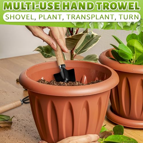 3 Pcs Mini Garden Tools, Shovel, Rake, Wooden Handles, Steel Heads | Small Gardening Tools Set, Tiny Trowel for Transplanting, Repotting and Planting, for Indoor Plants, Succulents and Bonsai - color: Black Set of 3