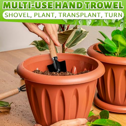 3 Pcs Mini Garden Tools, Shovel, Rake, Wooden Handles, Steel Heads | Small Gardening Tools Set, Tiny Trowel for Transplanting, Repotting and Planting, for Indoor Plants, Succulents and Bonsai - color: Black Set of 3