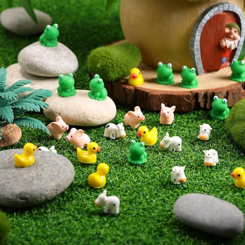 Marsui 100 Pcs Miniature Animals Resin Mini Frogs Horse Ducks Flamingos Cows Pigs Figurines DIY Miniature Garden Accessories Fairy Dollhouse Aquarium Potted Crafts for Home Decor (Little Animals)