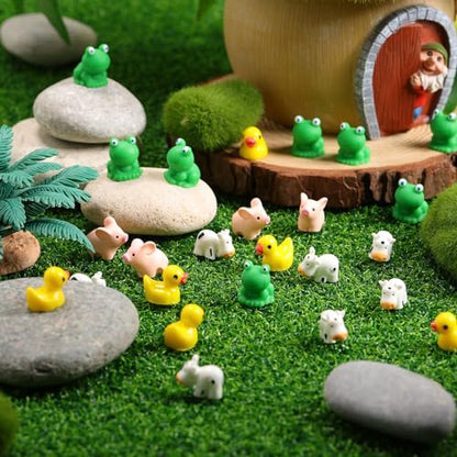 Marsui 100 Pcs Miniature Animals Resin Mini Frogs Horse Ducks Flamingos Cows Pigs Figurines DIY Miniature Garden Accessories Fairy Dollhouse Aquarium Potted Crafts for Home Decor (Little Animals)