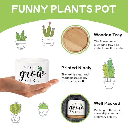 Funny Planters for Indoor Plants, Cute Plant Pots You Grow Girl Succulent Planter Cactus Pot, Ceramic Planter, Appreciation Housewarming Gifts for Women, Friends (3.5 inch Pots, No Plants) - color: You Grow Girl