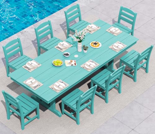 SERWALL 9Pcs 84" HDPE Outdoor Dining Set for 8 with Armless Chairs,Aruba - color: Aruba, size: 9-Piece (1 Table + 8 Armless Chairs)