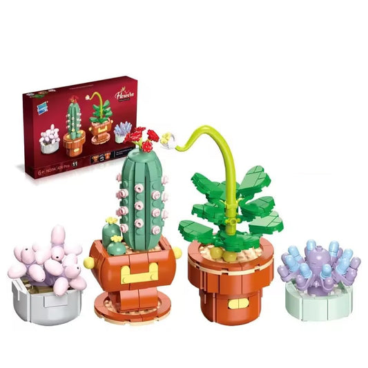 Wizardi Plants Brick Building Set F07N11-6-11 – Botanical Flowers Building Blocks Cactus & Succulents, Eco-Friendly ABS Plastic 474 Pcs, 4x4x6 Desk Accessories for Adults & Teens - color: Plants Brick Building Set 11
