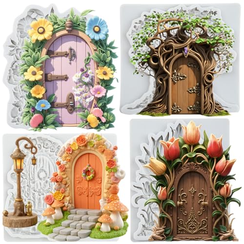 Garden Door Polymer Clay Mold Fairy House Silicone Molds Set of 4 | DIY Craft Epoxy Resin Casting Air Dry Polymer Clay Jewelry Making Crafts Tools - color: Style A