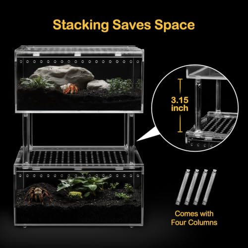 XLarge Reptile Tank Starter Kit,Escape Proof Tarantula Enclosure | Hermit Crab Habitat,Spider Terrarium for Baby Leopard Gecko Vivarium,Bearded Dragon Cage,Insect House,Lizard Cribs Container - size: XLarge(15.7x9.8x7.8inch)