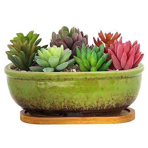 ARTKETTY Succulent Pots - Large Succulent Planters with Drainage Tray - color: Green