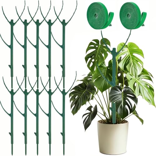 10 Pack Stackable Monstera Plant Support Climbing Plants Support Structures for Indoor Outdoor Plants Plant Holder Stick with Plant Ties for Support Tall Potted Plants, Bonus: 2 Roll of Gardening Tape - color: 10 Pack