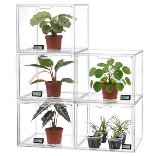HBlife Mini Greenhouse for Indoor, Clear Stackable Green House with Magnetic Waterproof Door for Small Plants Nursery Germination, Tabletop Portable Greenhouse, 14.1x8.6x10.6 Inch (5 Pack) - size: 14.17 x 8.66 x 10.63 Inch (5 PACK)