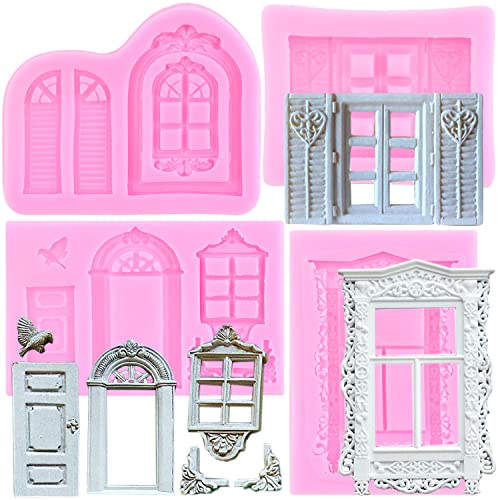 Mujiang Window Door Silicone Mold Window Frame Fondant Molds Set Of 4 | Wedding Birthday Party Cake Decorating Cupcake Topper Candy Chocolate Polymer Clay Resin Gum Paste - color: Style D