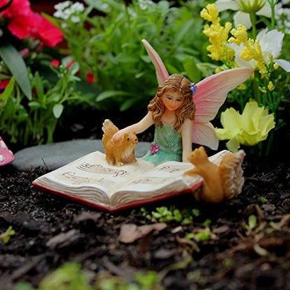 PRETMANNS Fairy Garden Accessories Fairies Figurines, 1 Item | Outdoor Indoor, Bonnie Miniature Fairy Garden Figurine with Squirrels, For Fairy Villages and Gardens