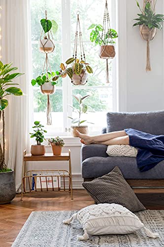 Mkono 2 Pack Macrame Plant Hangers Indoor Hanging Planter Basket Decorative Flower Pot Holder Jute Rope for Indoor Outdoor Home Decor 4 Legs 40 Inch, Brown