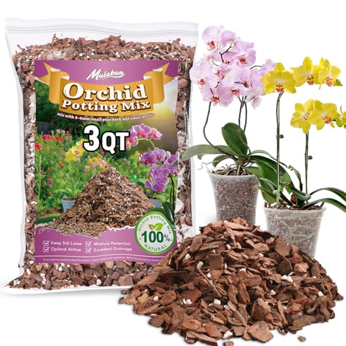 3QT Orchid Bark Potting Mix, Natural Orchid Potting Mix for Repotting, Blended with Small Pine Bark and Perlite to Provide Ideal Ventilation and Good Drainage for Orchids and Other Potted Plants - size: 3 qt