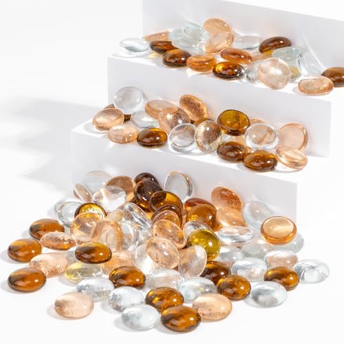 1LB Flat Glass Marbles Stones Flat Bottom Marble Beads 17-19mm Smooth Stone Pebbles for Home Decoration Fire Pit Landscaping Glass Gemstone for Fish Tanks Flower Pots DIY Crafts (3Colors Mixd) - color: Clear、Pink、Brown