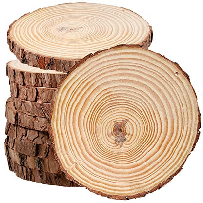 JEUIHAU 10 PCS 6.7-7 Inches Natural Wood Slices with Holes, Unfinished Predrilled Wooden Circles Tree Bark Slice, Blank Wooden Log Circles for DIY Crafts, Arts Wood Slices, Christmas Ornaments - size: 10 PCS 6.7-7 In with Holes
