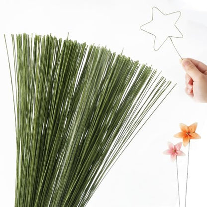 300PCS 26 Gauge 0.017 Inch Ultra Thin Floral Wire, Lightweight Flower Wire | 14.17 Inches Long Floral Wire Stems, Flexible Green Floral Wire Flower Stems for Mini DIY Artificial Flowers, Small Crafts - size: 26 Gauge