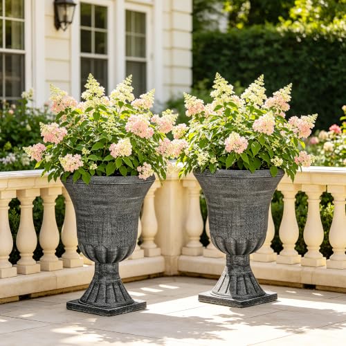 Autodaya 22" Tall Urn Planters for Outdoor Plants Set of 2 Large Flower Pot - color: Washed Black-22"h