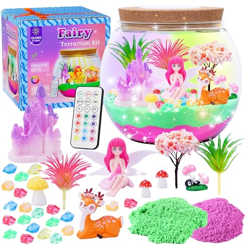 Gifmore Fairy Light Up Terrarium Kit for Girls, DIY Fairy Garden Crafts Toy Set, Dreamy Birthday Gifts for Little Girls Ages 4-12 - color: Fairy Kit
