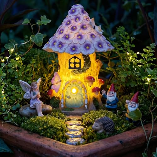 Fairy Garden House Figurine, Mushroom House Garden Statue for Creating Miniature Landscapes, for Patio, Courtyard, and Balconies, Ideal for Outdoor and Garden Decor, or Birthday Gift for Mom and Women - color: Mushroom House