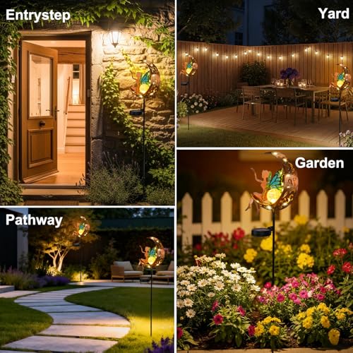 ZKLiLi Garden Outdoor Decor, Fairy Moon Figurine Light Stake, Housewarming Ornament for Patio, Lawn, Yard, Pathway - Unique Gifts for Mom Grandma Women