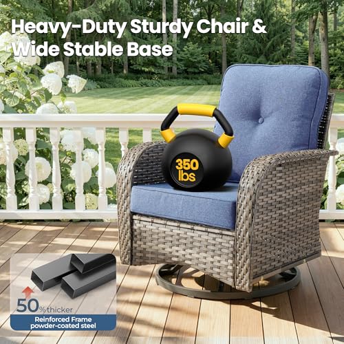 6 Piece Patio Swivel Rocker Chairs Set with Side Table, Denim Blue - color: Denim Blue, size: 3 Pcs Patio Set
