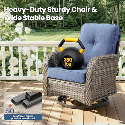6 Piece Patio Swivel Rocker Chairs Set with Side Table, Denim Blue - color: Denim Blue, size: 3 Pcs Patio Set