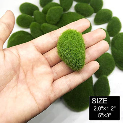 Woohome 24 PCS Artificial Moss Rocks Decorative and Artificial Succulent Plants Set, 20 PCS Fake Moss Decor and 4 PCS Green Fake Succulent for Floral Arrangements, Fairy Gardens and Crafting
