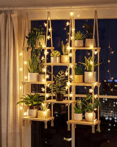 Bamworld Hanging Shelves 8Tiers with Light Plant Hanger Indoor Window - size: 8Tier,Light