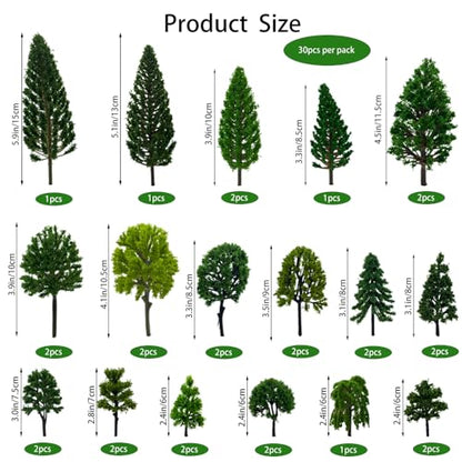 30 pcs 2.4-5.9 inches Mixed Miniature Trees,Model Trees,Mini Trees for Diorama Projects,Landscape Projects,Train Layout,School Projects,HO Layout, Miniature Houses,Fairy Garden (No Base)