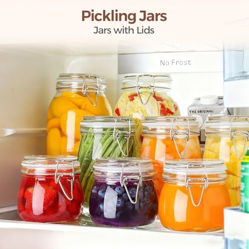 ComSaf Airtight Glass Jars with Lids 17oz Small Food Storage Container Set of 6 - Airtight Canister with Clear Preserving Seal Wire Clip Fastening for Kitchen Canning Pickling Mason jars (Pack of 2) - size: 17oz*6-Round (Pack of 2)
