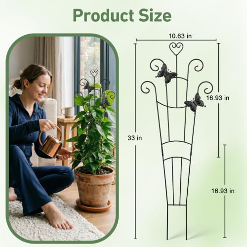 32.6in Plant Trellis for Climbing Plants Indoor with Butterflies, Expandable Large Metal Trellis for Potted Plants, Heavy-Duty Tall Pothos Plant Climber Support for Ivy Pothos Hoya Monstera, 4P - size: 32in/heart,4p