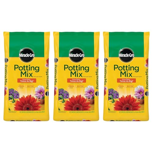 Miracle-Gro 3 Pack Potting Soil Mix for Container Plants, Flowers, Vegetables, Shrubs, Annuals, and Perennials, Feeds for Up to 6 Months, 2 Cu Ft - size: 2 cu. ft. Boxed Pack of 3