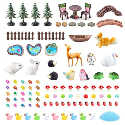 111Pcs Fairy Garden Accessories Outdoor Kit Mini Fairy House Decor Supplies | Resin Animals Figures with Elves, Deer, Bunny, Squirrel, Owl Figurines for Miniature Garden, Yard, DIY Set - style: Garden Accessories