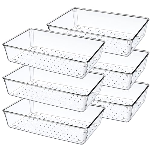 6 Pack Drawer Organizers, Plastic Clear Acrylic Non Slip Non Cracking kitchen drawer organizer Stackable Bathroom Drawer Organizer Trays, Storage Bins for Makeup, Bathroom, Kitchen Office - size: 9'' (6 Pack)