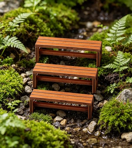 3pcs Wooden Miniature Bench Set, Dollhouse Furniture Mini Bench Model Craft Mini Chairs Garden Bonsai Ornaments Park Street Seat Dollhouse Decoration Accessory