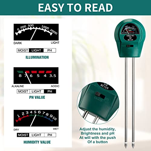 Sherr 4 Pieces Plant Moisture Meter 3 in 1 Soil Moisture Meter for House Plants pH Tester Moisture Monitor for Gardening Indoor Outdoor Lawn Patio Farm Plants, No Battery Required