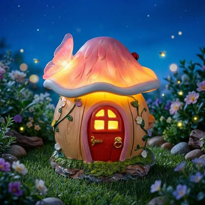 Solar Fairy House Figurine,Handcrafted Outdoor Garden Mushroom Statue,Gift | Solar Light Fairy House Figurine, Outdoor Yard Decor for Garden, Lawn, Patio, Unique Gift for Women and Garden Lovers