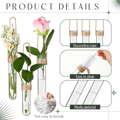 12 Pack Wall Hanging Propagation Station Plastic Test Tubes Planters Wall Terrarium for Home Office Plant Hanger Flower Vases Hydroponic Cuttings Office Garden Flowers Walls Decor Lover Gift