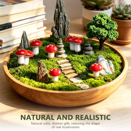 100 Pcs Mini Red Mushrooms for Fairy Gardens, Miniature Realistic Mushroom Accents, Bendable Wire Stem Foam Mushroom Decor for Terrariums, Bonsai, Micro Landscape, DIY Crafts & Fish Tanks Decoration