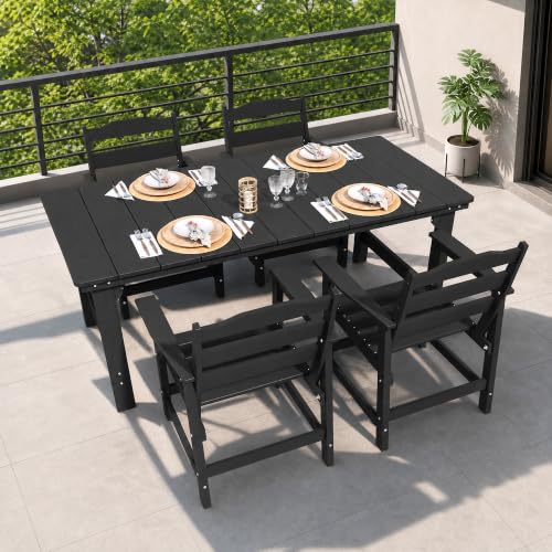 THOEOE Outdoor Dining Set of 5, Patio Dining Table and Chairs Black | All-Aluminum Frame, HDPE, Waterproof, Umbrella Hole, Zero Collapse, Sturdy and Durable, for Garden, Pool, Deck - color: Black, size: 5-Piece（1 Table＆ 4 Chairs）