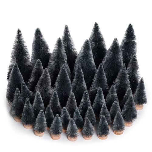 Yookat 40Pcs Artificial Mini Pine Trees Sisal Trees Bottle Brush Trees - color: Black