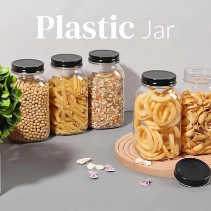 novelinks 32 oz Plastic Mason Jars and Clear Plastic Jars with Lids 32 oz - color: Black